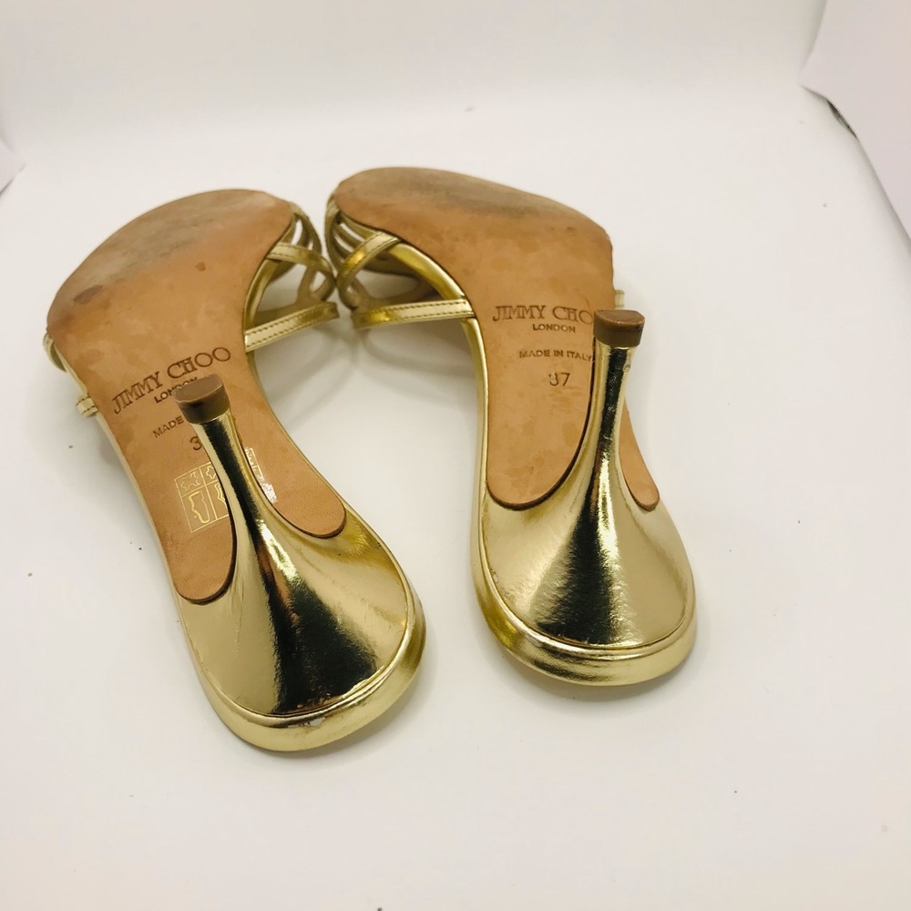 Jimmy Choo Metallic Gold Strappy Slide Heels - Picture 12 of 12